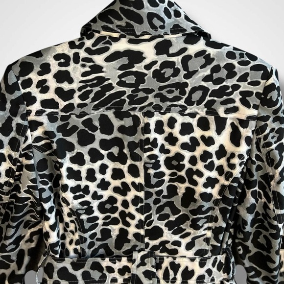 Cache Coat Womens Small Black White Leopard Print‎ Belted Trench Jacket Pockets - Picture 7 of 10